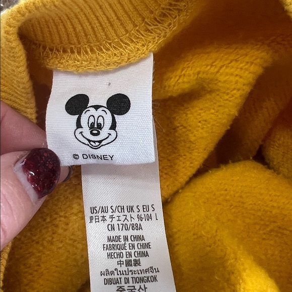 Disney Yellow Crewneck Sweater with Mickey Mouse Women’s Small Long Sleeve - Picture 4 of 4